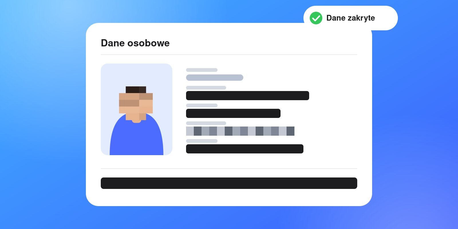 Zamazywanie danych na zdjęciu: dokument z zamalowanymi danymi osobowymi i zdjęciem w pikselozie