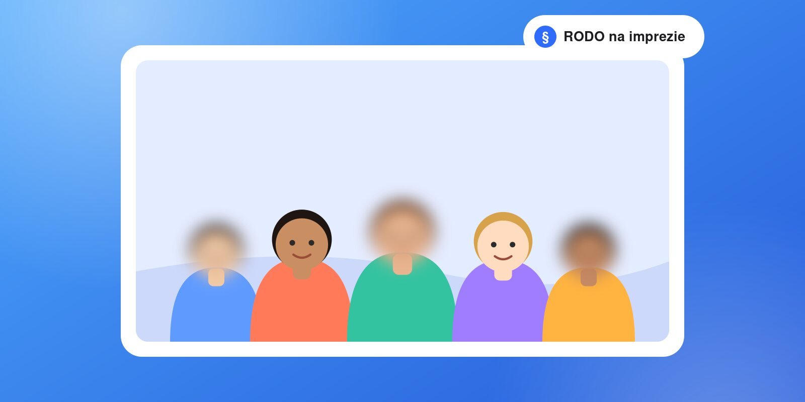 Zdjęcie grupowe z imprezy z rozmytymi twarzami osób bez zgody